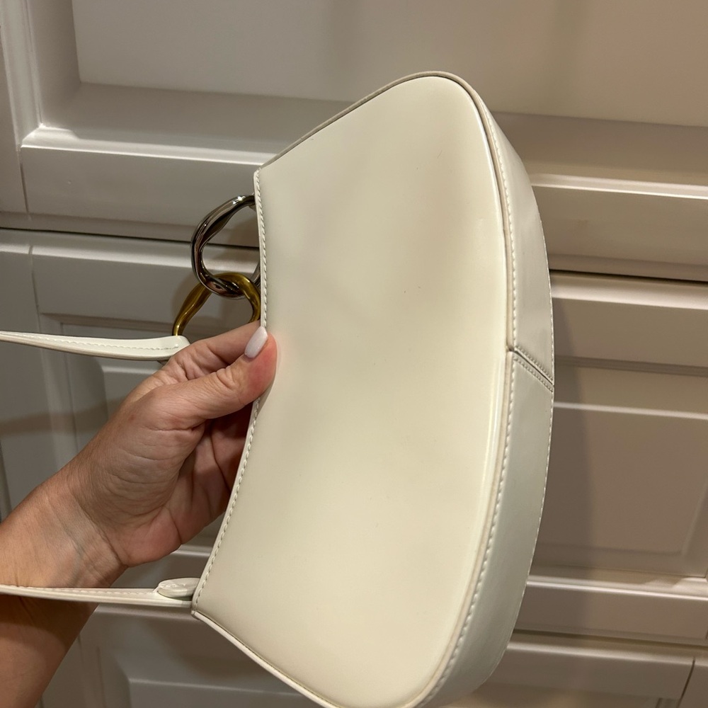 Staud Ollie Shoulder Bag White Handbag with Gold Accents - Picture 3 of 5